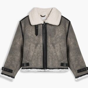 Noize Faux Leather Jacket with Faux Shearling Collar